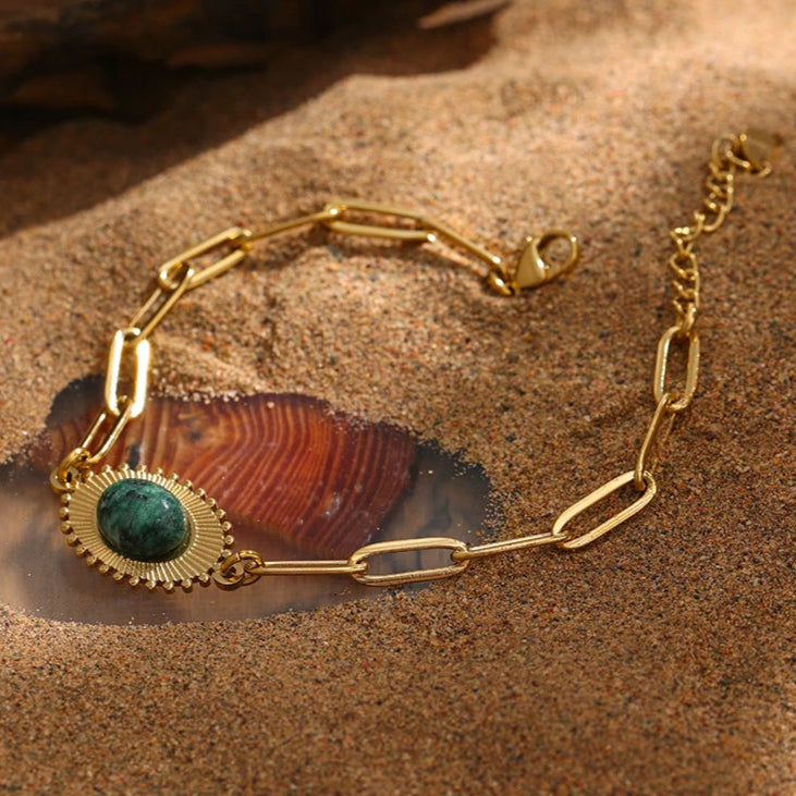 Pulseira Feminina de Aço Inoxidável com Turquesa Africana