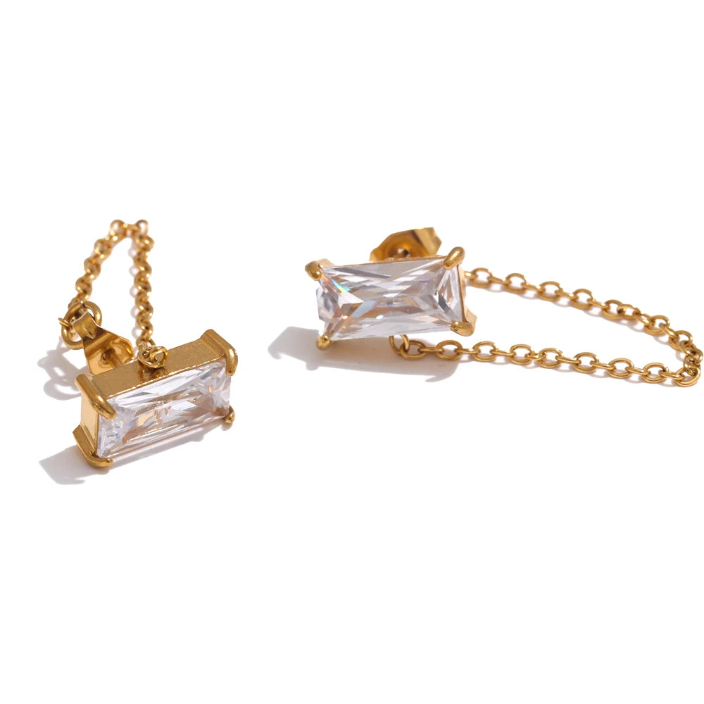 Brincos de Corrente com Zircônia Cúbica - Elegância Diária