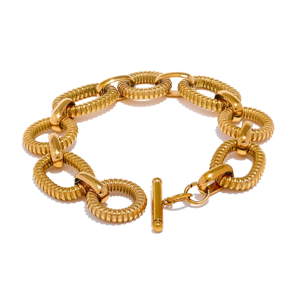 Pulseira Corrente Oval Unissex em Aço Inoxidável 18K