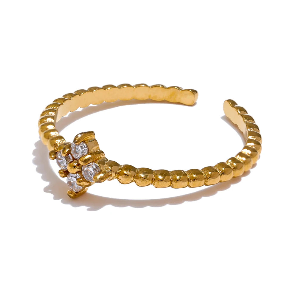 Anel Ajustável Feminino de Zircão Banhado a Ouro 18K