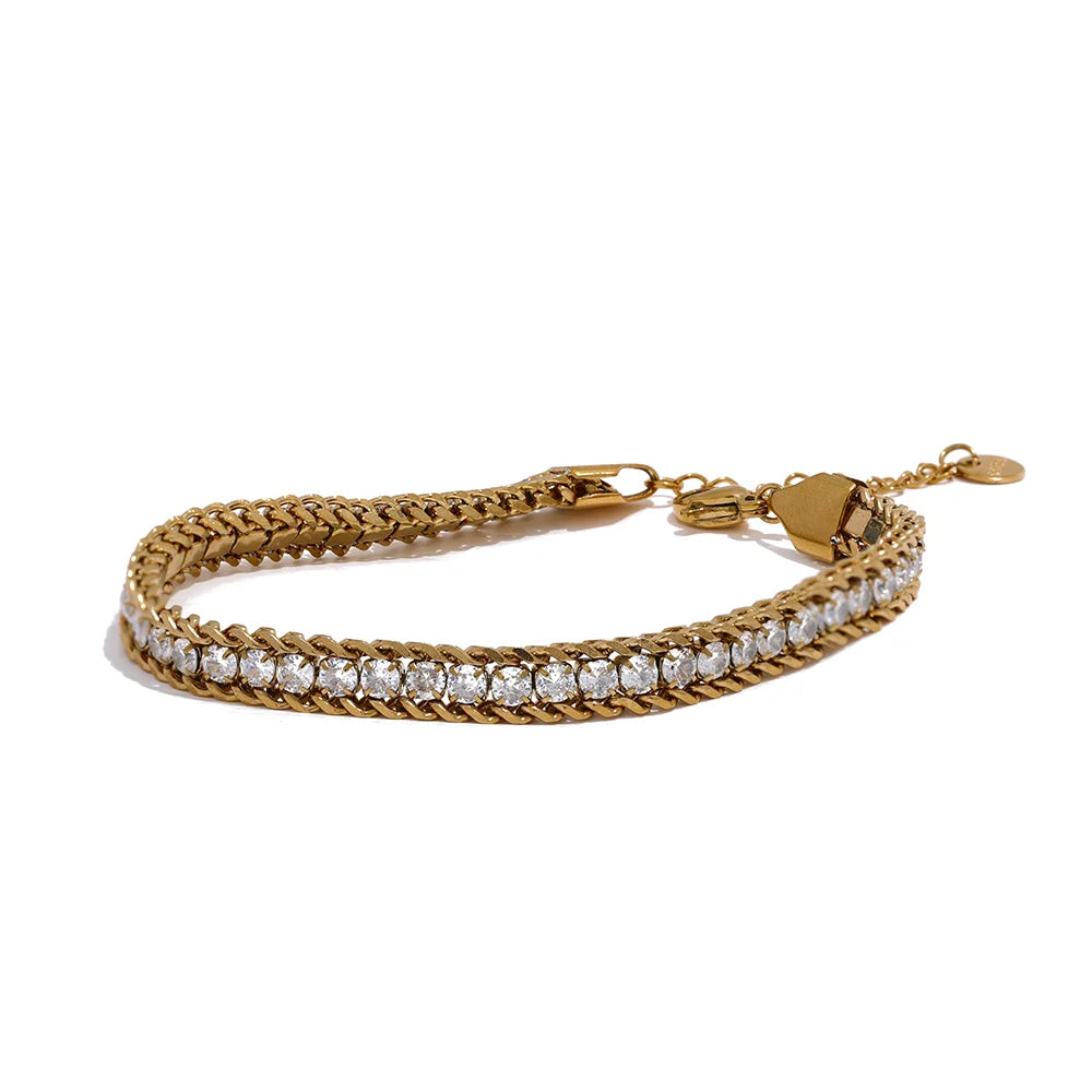 Pulseira Bangle de Zircônia e Aço Inoxidável Dourado